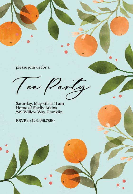 Oranges and florals Printable Party Invitation Greetings Island